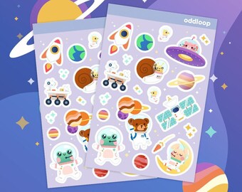 Space Friends Sticker Sheet | Planner Stickers - Kawaii Stickers - Cute Stationery - Bullet Journal Stickers - Journaling Stickers - Bujo