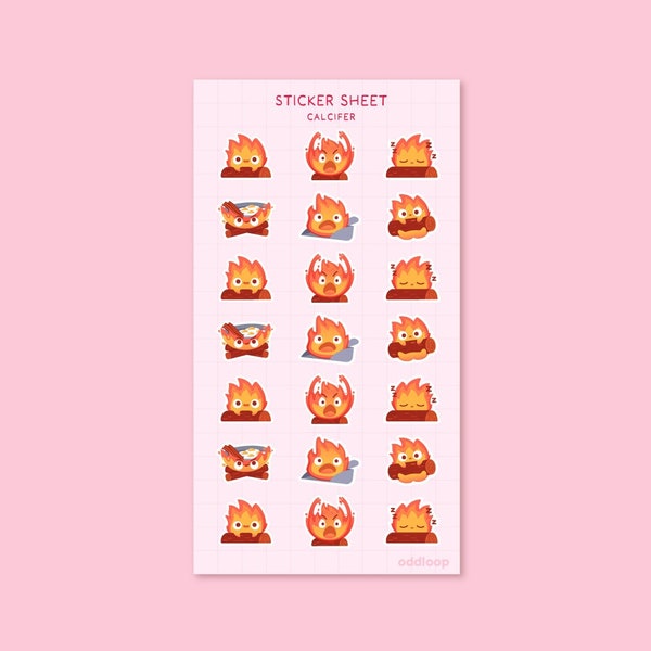 Fire Demon Sticker Sheet | Planner Stickers - Kawaii Stickers - Cute Stationery - Bullet Journal Stickers - Journaling Stickers