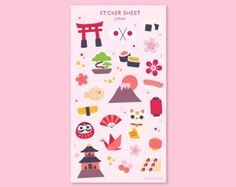 Travel Japan Sticker Sheet | Planner Stickers - Kawaii Stickers - Cute Stationery - Bullet Journal Stickers - Journaling Stickers