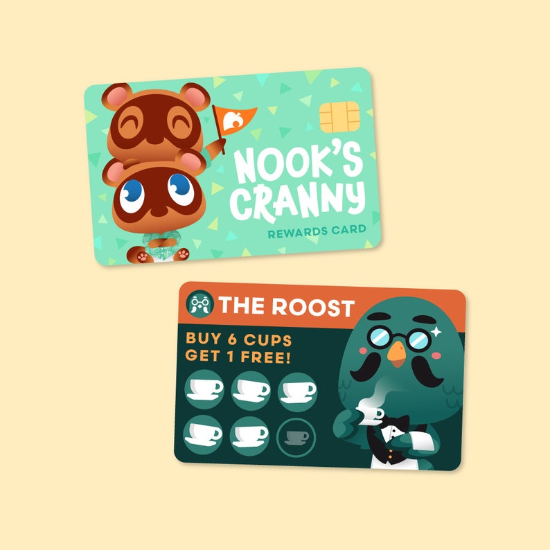 Animal Crossing Vinyl Sticker Brewster Stamp Card, Nook's Cranny Rewards Card Both Vinyls