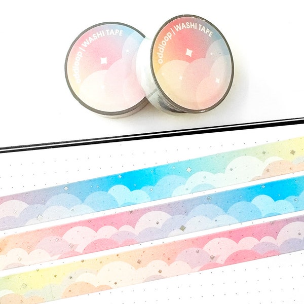 Clouds Rainbow Lofi Washi Tape 15mm x 10m - Holographic Silver Foil