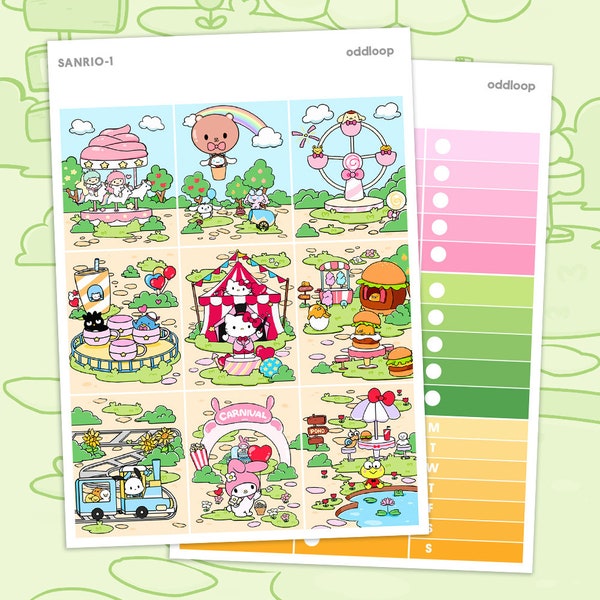 Hello Carnival Planner Stickers - For use with vertical planner (1.5 inch wide or 1.3 inch wide Hobonichi Cousin)