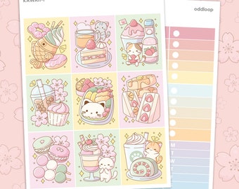 Kawaii Asian Snacks Planner Stickers - For use with vertical planners (1.5 inch wide or 1.3 inch wide Hobonichi Cousin)