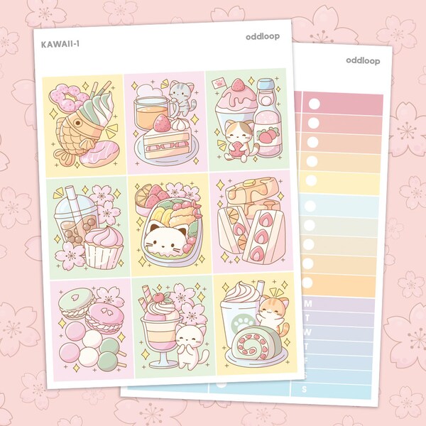 Kawaii Asian Snacks Planner Stickers - For use with vertical planners (1.5 inch wide or 1.3 inch wide Hobonichi Cousin)