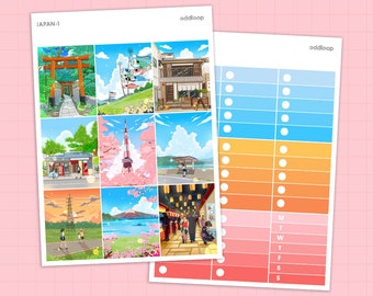 Travel Japan Planner Stickers - For use with vertical planner (1.5 inch wide or 1.3 inch wide Hobonichi Cousin)