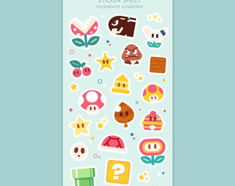 Mario Sticker Sheet | Planner Stickers - Kawaii Stickers - Cute Stationery - Bullet Journal Stickers - Journaling Stickers