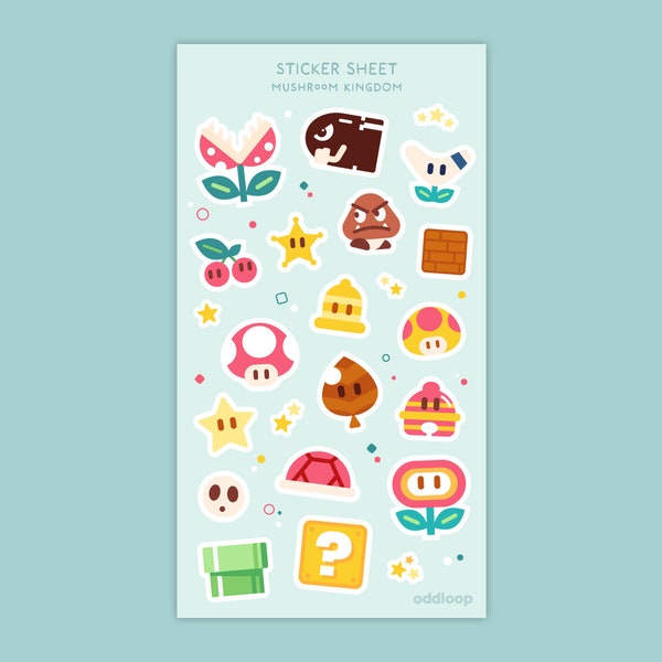 Mario Sticker Sheet | Planner Stickers - Kawaii Stickers - Cute Stationery - Bullet Journal Stickers - Journaling Stickers