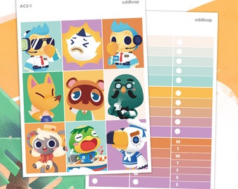 Animal Crossing v.2 Planner Stickers -  For use with vertical planners (1.5 inch wide or 1.3 inch wide Hobonichi Cousin)