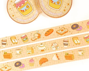 Cute Bread Bakery Washi Tape 15mm x 10m - Gold Foil