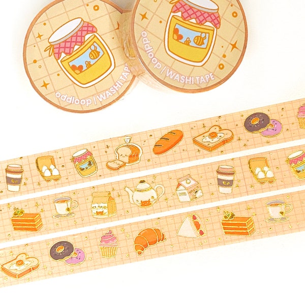 Cute Bread Bakery Washi Tape 15mm x 10m - Gold Foil