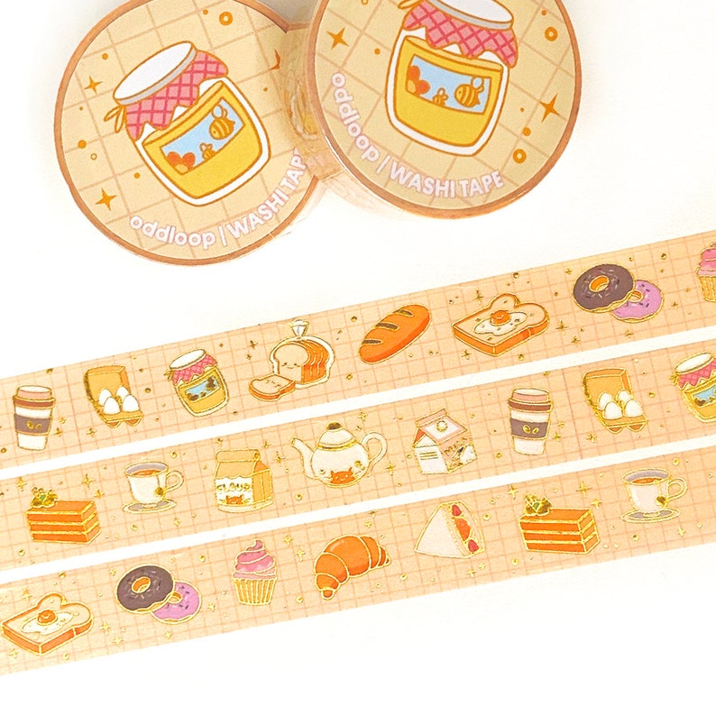 Cute Bread Bakery Washi Tape 15mm x 10m Gold Foil 画像 1