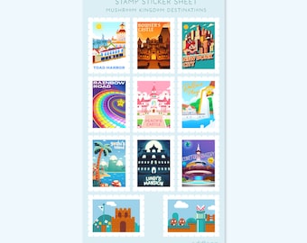 Mario Destinations Stamp Sticker Sheet | Planner Stickers - Kawaii Stickers - Cute Stationery - Bullet Journal Stickers - Journaling Sticker