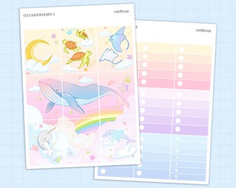 Ocean Dreams Planner Stickers - For use with vertical planner (1.5 inch wide or 1.3 inch wide Hobonichi Cousin)