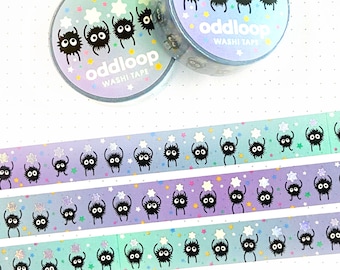 Soot Sprite Washi Tape 15mm x 10m - Holographic Silver Foil - Japanese Anime