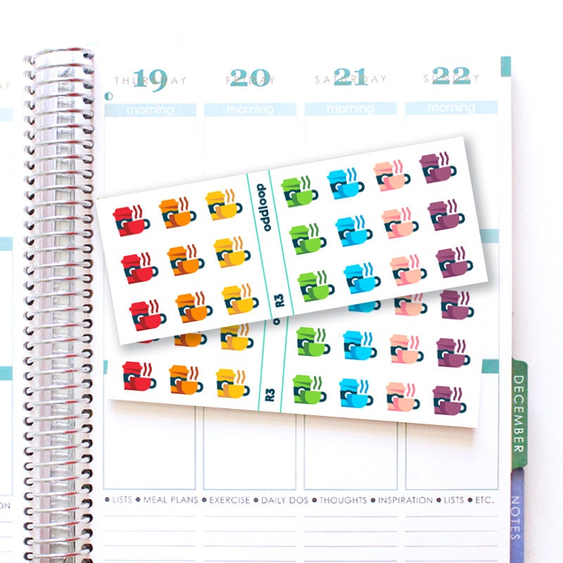 Rainbow Coffee Icon Planner Stickers - For use with Erin Condren, Kik…