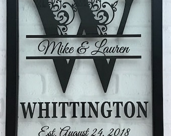 Personalized Floating Frame Split Letter, Wedding Gift, Anniversary Gift, Rustic wedding, Couples Gift, Wall Decor, Picture Frame