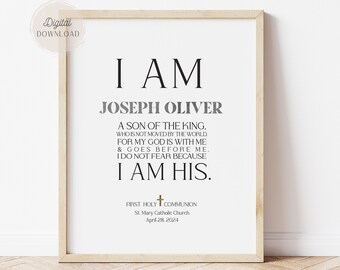 Son of the king, 2 Corinthians 6:18, First communion gifts, 1st communion Godchild, Personalized communion gifts for Boy, blessing print