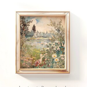 Vintage Mother Duck Print: Abstract Meadow Painting, Nursery Art (Digital Download)