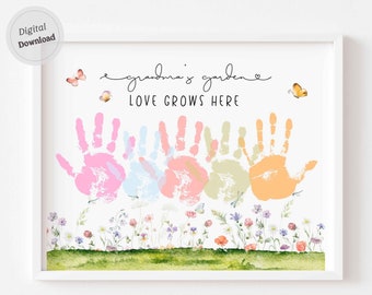 Grandma's garden Handprint art printable Mother Day sign from kids grandkids footprint art keepsake Gift Love grows here family hands