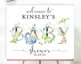 Dinosaur Welcome baby shower sign Digital Download dinosaur theme Editable Printable template shower Decoration board