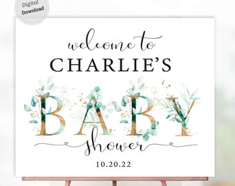 Welcome baby shower sign Download eucalyptus Editable Printable template fall theme shower Decoration board Digital