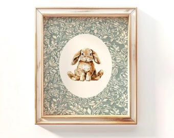 Vintage Bunny Nursery Art Print: Grandmillennial Decor (Digital Download)