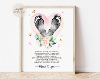 Thank you Nursery Teacher, Daycare teacher appreciation gift, Handprint or footprint Craft, Thank you teaching, Poem gratitude for teachers