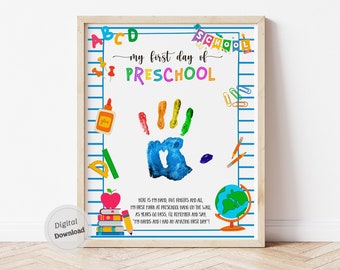 1st First Day of Preschool Handprint printable Art First Day of School sign Handprint DIY Craft Back to School keepsake download template