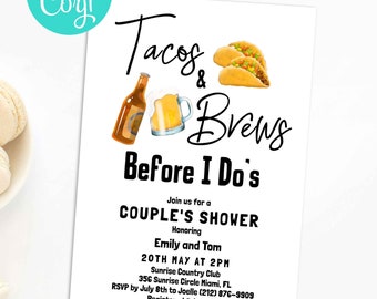 Tacos and Brews before i dos Taco and Beer Coed Couple Shower Fiesta Invitation Rehearsal Dinner Engagement Party Invite Download Template