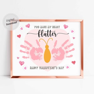Fai battere il mio cuore Stampabile Impronta della mano di San Valentino Impronta della mano della farfalla del bambino Stampa dell'amore Arte Carta d'amore Bambini Bambino Mani regalo Memoria artigianato fai-da-te
