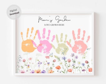 Mom's garden Handprint printable flowers art Mother Day sign from kids footprint feet art keepsake Gift Love grows here  3 tree four  4 5