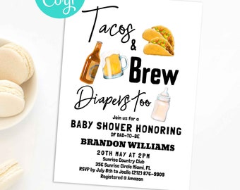 Tacos and Beer Diaper Baby Shower Invitation Dad Diaper Party Dad to be invite Printable Baby Sprinkle Fiesta Man shower invitation