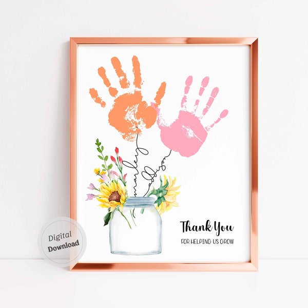 Thank You For Helping Us Grow Handprint art template printable Mother's Day Sign with Kids Names Personalized hand art Teacher Appreciation