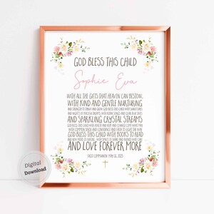 Regalo ahijado Bautismo regalo niña Bautizo tarjeta imprimible Regalo primera comunión Bendiciones personalizadas imprimir Escritura signo bebé religioso