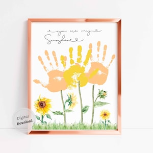 Você é meu raio de sol sinal de impressão manual do dia das mães mãe avó modelo de arte impressão manual bebê crianças criança haste de girassol para impressão presente de lembrança