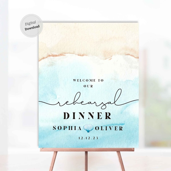 Beach Wedding Rehearsal Dinner Welcome Sign decorations Couples Shower Ocean Sea download Printable coast party decor banner Poster