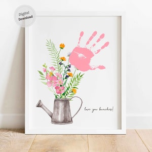 Je t'aime bouquets fête des mères maman grand-mère Handprint art fleurs de bébé enfants bambin imprimable bricolage mémoire souvenir cadeau modèle Nana