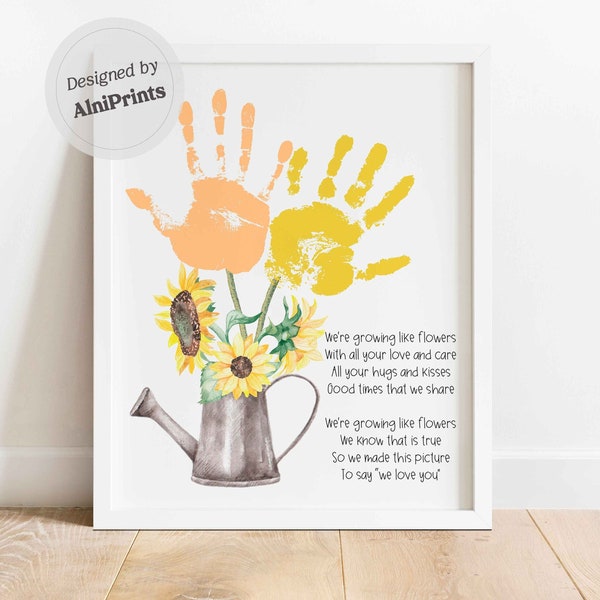 Mothers day craft printable Flower Two Handprint Crafts Poem Footprint Art Daycare Activities DIY memory keepsake toddler Gift Craft DIY