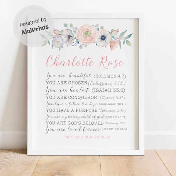 First communion gift Printable Baptism Gift girl Personalized Bible Verse print Christening gifts confirmation gifts Sunday School Church