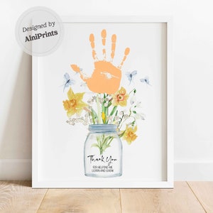 Thank You For Helping Me Learn And Grow Handprint Appreciation kindergarten teacher Daycare Babysitter Pre-School poem handprint craft DIY