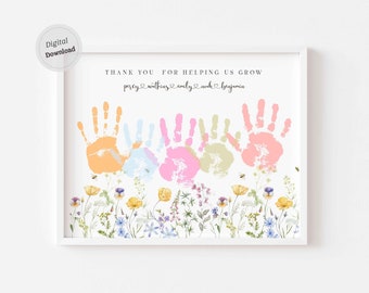 Thank You For Helping Us Grow Handprint printable Mother's Day Sign with Kids Names Personalized hand art printable Teacher Appreciation