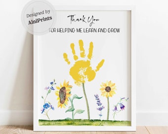 Thank You For Helping Me Grow Handprint download Appreciation kindergarten teacher Daycare Babysitter Pre-School gift handprint craft DIY