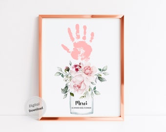 Merci de m'avoir aidé à grandir Handprint fiori arte Mother Day segno stampabile da bambini bouquet memoria ricordo Regalo Insegnante Apprezzamento