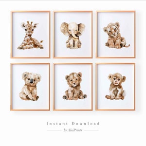 Safari Animals Nursery Prints: Vintage Neutral Decor (Set of 6) (Digital Download)