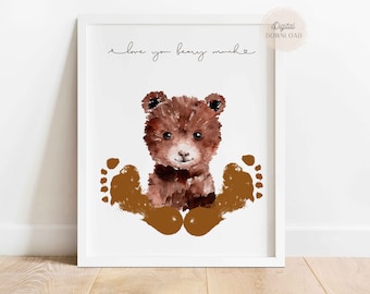 Love you beary much, Homemade birthday card ideas for daddy, Father's day footprint art, Bear feet printable, infant craft, Bear Footprint