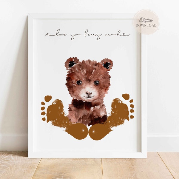 Love you beary much, Homemade birthday card ideas for daddy, Father's day footprint art, Bear feet printable, infant craft, Bear Footprint