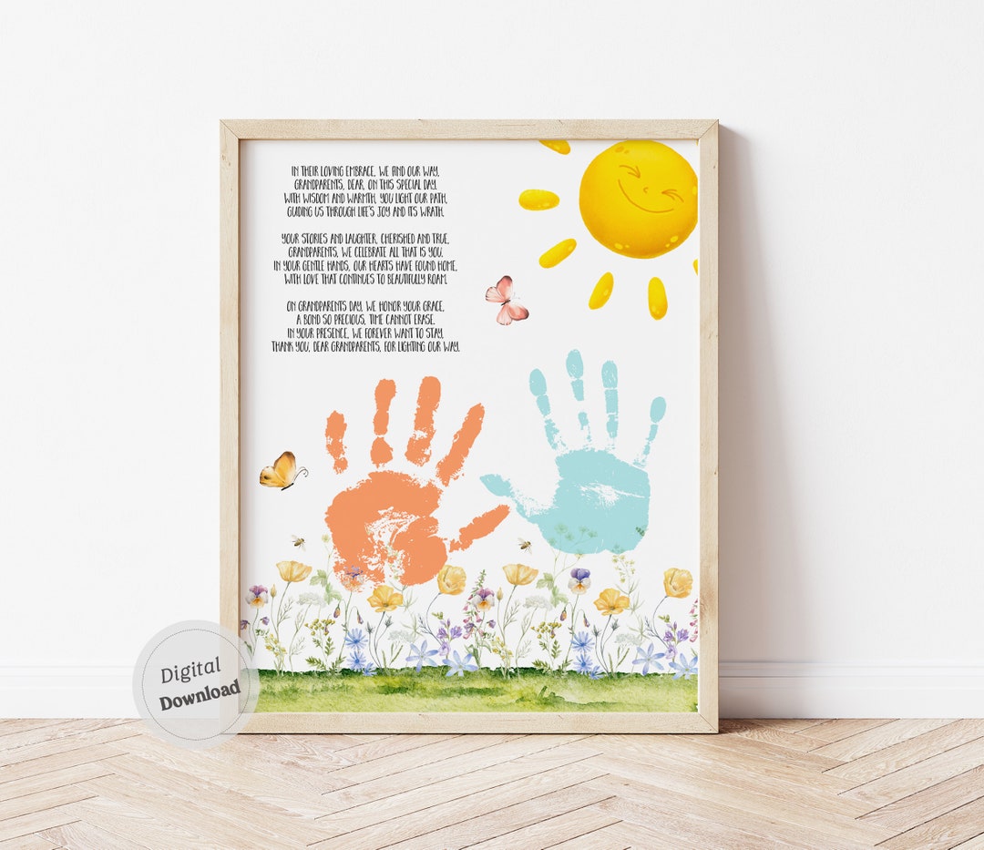 Grandparents Poem Flowers Handprint Art Printable Grandparents Day Card ...