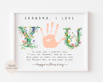 Mother's Day Handprint Poem for Grandma, Mother's day hand made card, Mothers day crafts, Handprint Gifts, Happy Mother's day