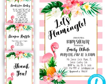 Editable Let's Flamingle Baby Shower Invite Download Flamingo Shower Kit Luau Baby Brunch Tropical Hawaiian Invite Bundle cards Shower set