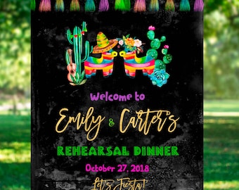 Fiesta Rehearsal Dinner Welcome Sign: Cactus & Pinata Decor (Digital Download)